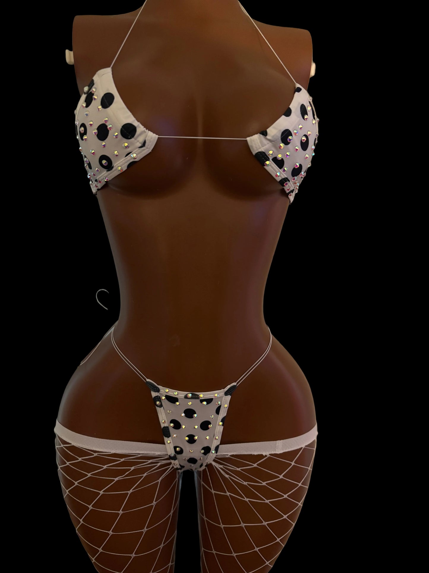 White w/black polka dots microkini