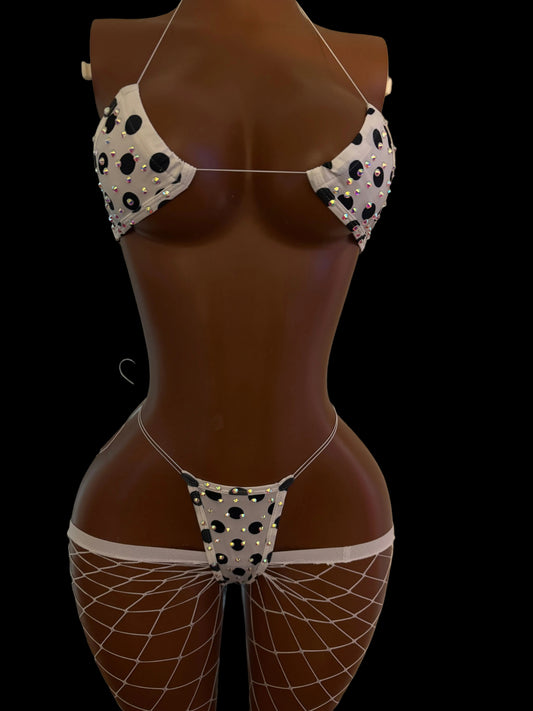 White w/black polka dots microkini