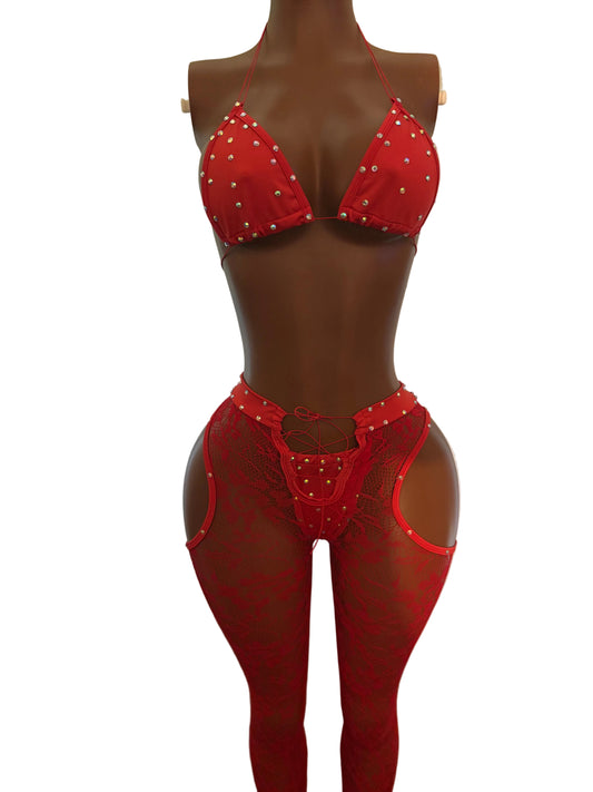 Red pants & bikini set