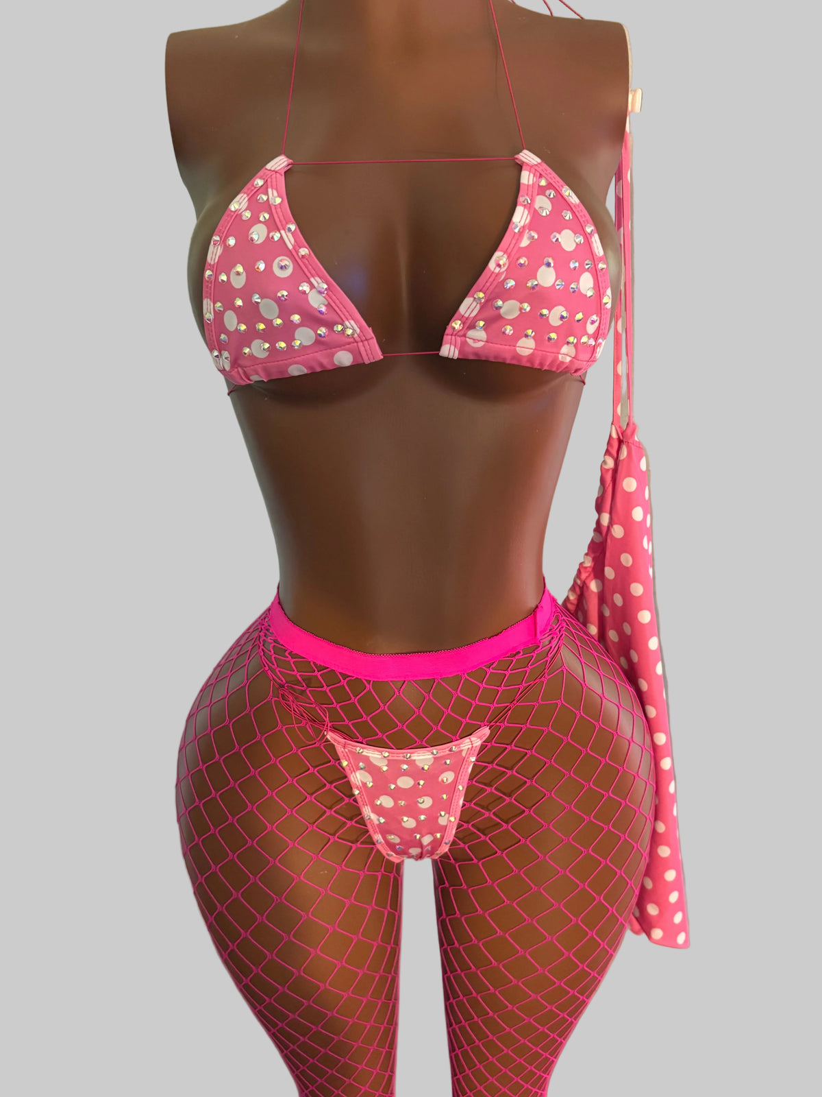 Pink & white polka dot w/money bag
